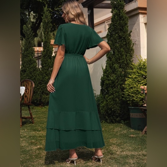 New! Simplee Solid Chiffon Wrap Formal Maxi Ruffle Split Dress SMALL - Picture 3 of 15